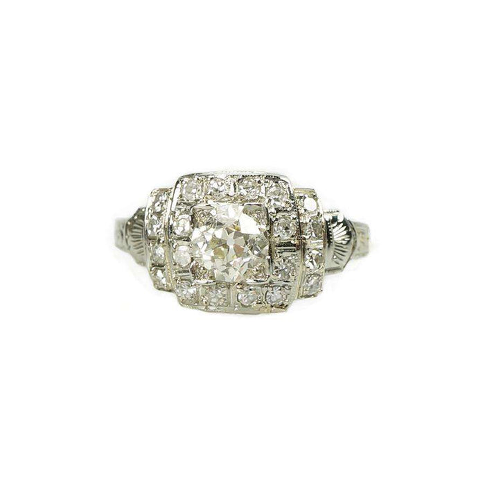 Step Side Deco Diamond Engagement Ring