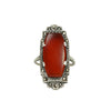 Art Deco Sterling Carnelian Marcasite Ring - Gem Set Love