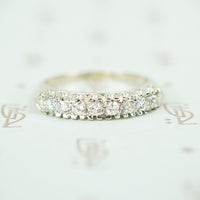 classic 1940's 14k white gold diamond set wedding band 8 round diamonds prong set in baskets