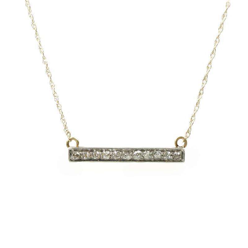 Platinum and Yellow Gold Vintage Diamond Bar Necklace