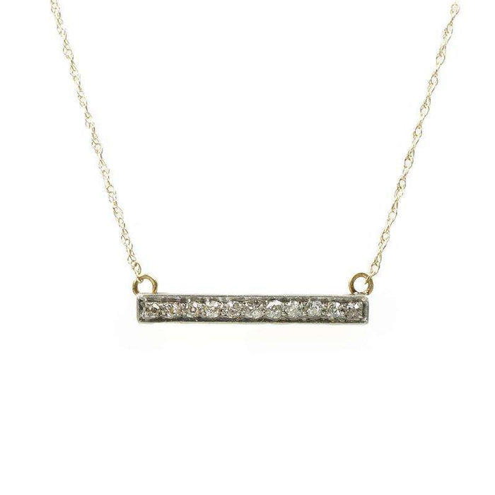 Platinum and Yellow Gold Vintage Diamond Bar Necklace