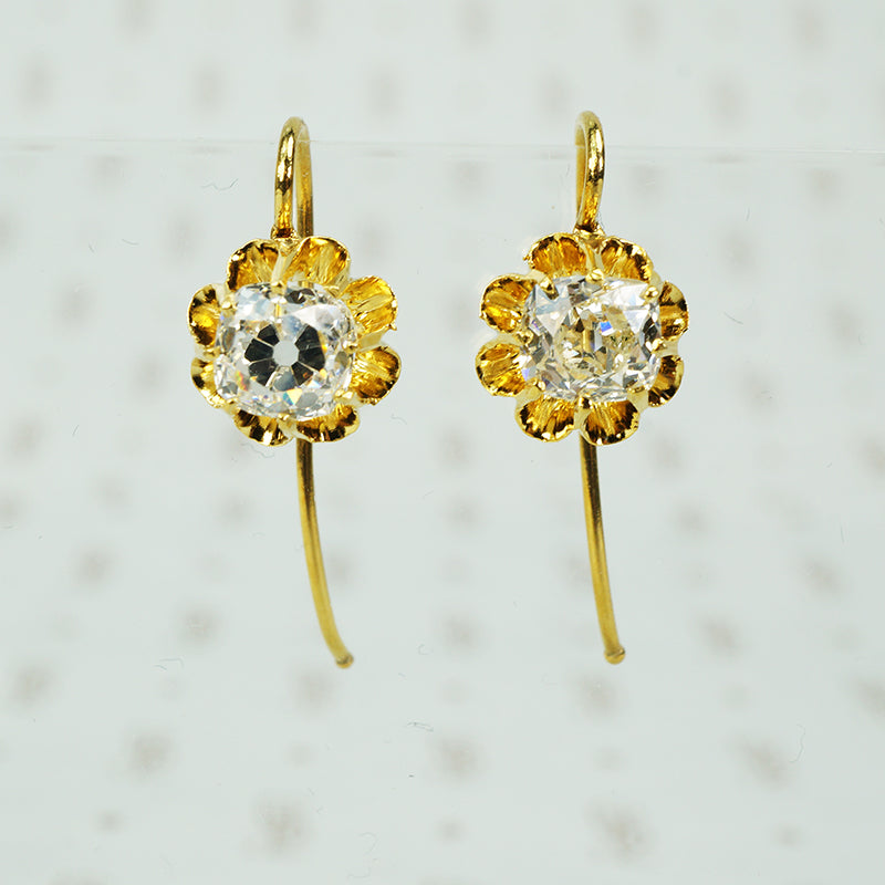 antique cushion cut diamond drop earrings