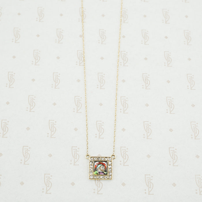 gold enamel and rose cut diamond necklace