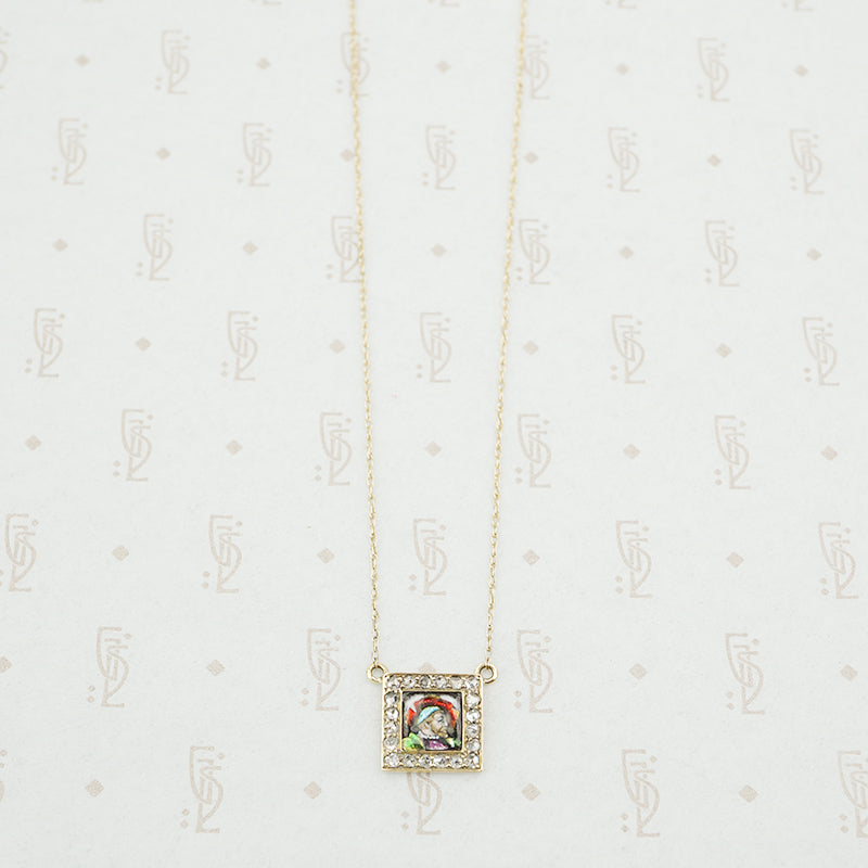 gold enamel and rose cut diamond necklace