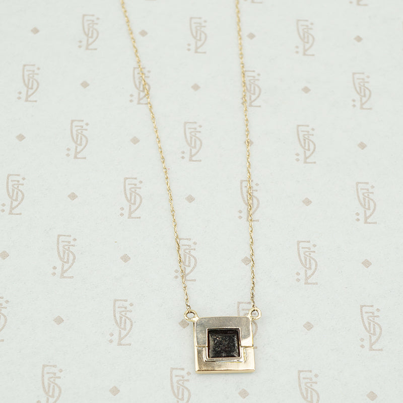 gold enamel and rose cut diamond necklace back view