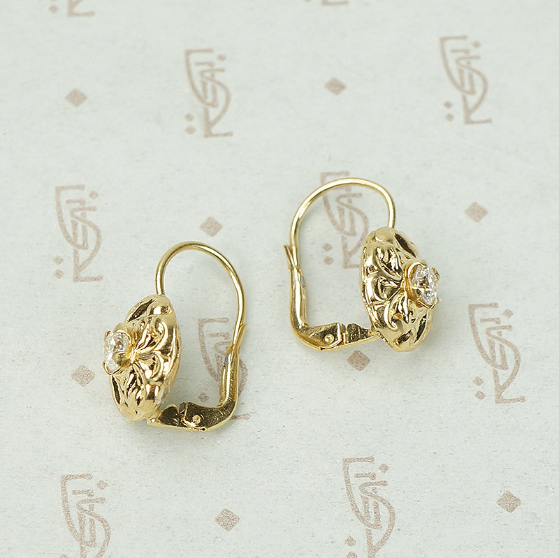Fancy Vintage Yellow Gold Diamond Drop Earrings