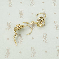 Fancy Vintage Yellow Gold Diamond Drop Earrings