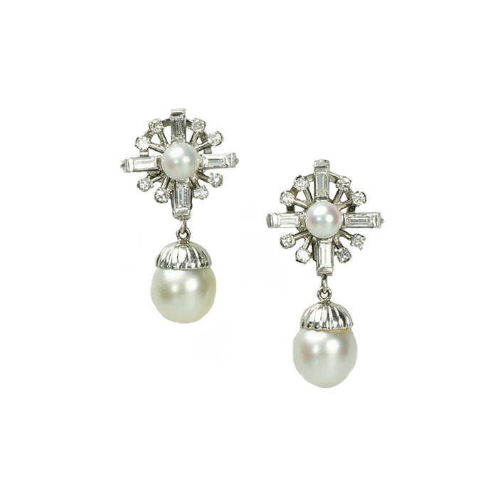 Gorgeous Vintage Pearl and Diamond Drop Earrings - Gem Set Love