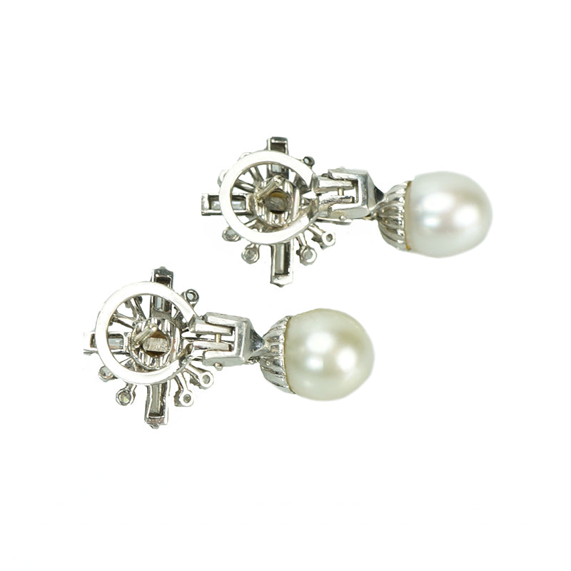 Gorgeous Vintage Pearl and Diamond Drop Earrings - Gem Set Love