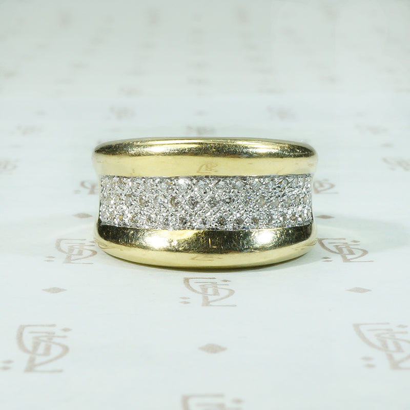 Wide Gold and Pavé Diamond Band