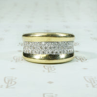 Wide Gold and Pavé Diamond Band