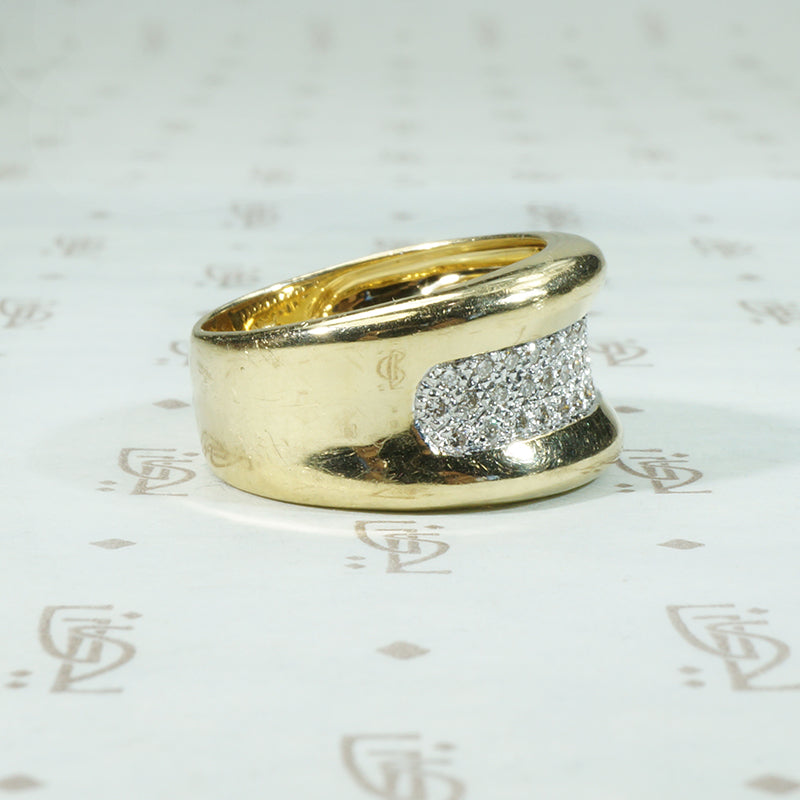 Wide Gold and Pavé Diamond Band