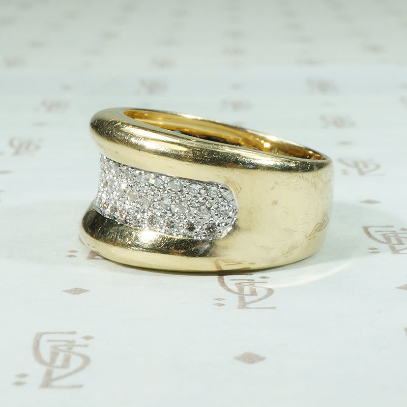Wide Gold and Pavé Diamond Band