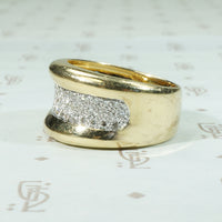 Wide Gold and Pavé Diamond Band
