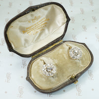 old mine cut diamond cluster earrings in their original fitted box