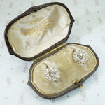 old mine cut diamond cluster earrings in their original fitted box