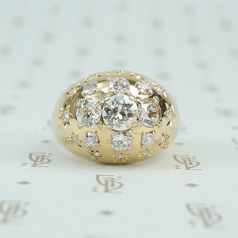 vintage diamond covered 14k yellow gold Bombé ring