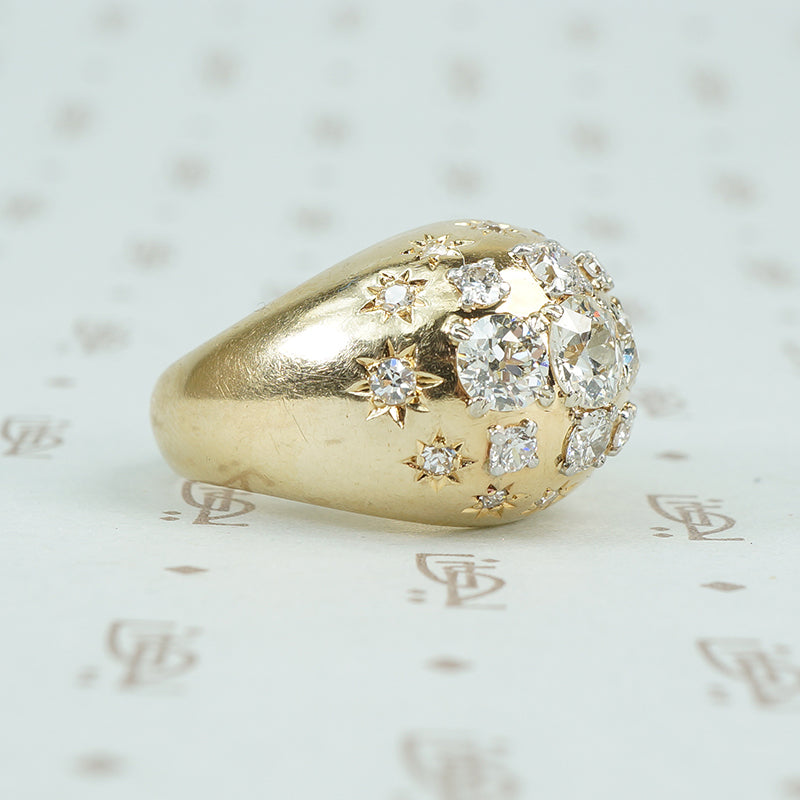 vintage diamond covered 14k yellow gold Bombé ring side view