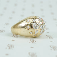 vintage diamond covered 14k yellow gold Bombé ring side view