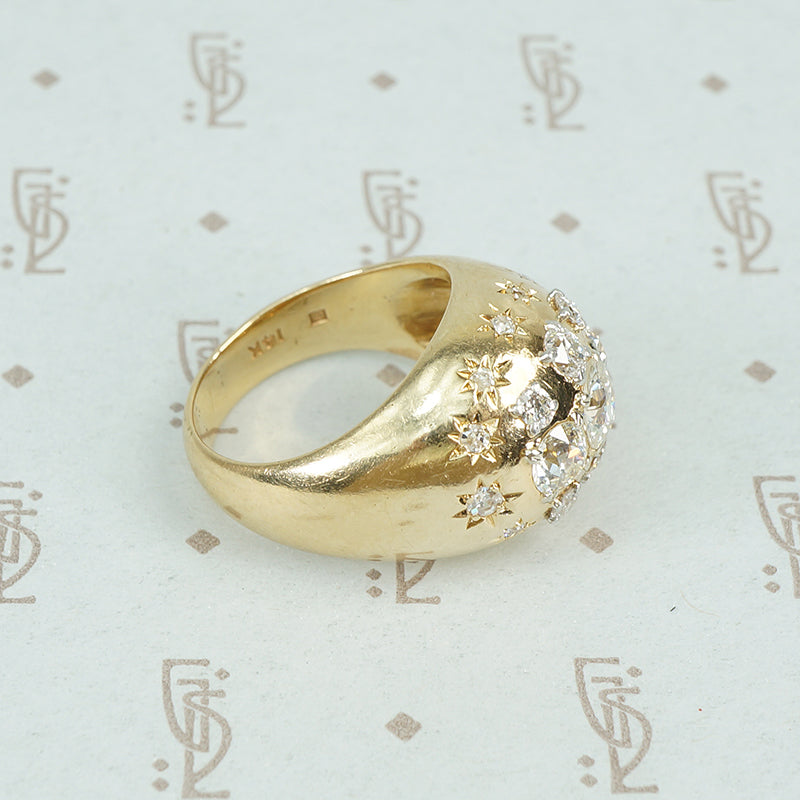 vintage diamond covered 14k yellow gold Bombé ring shoulders