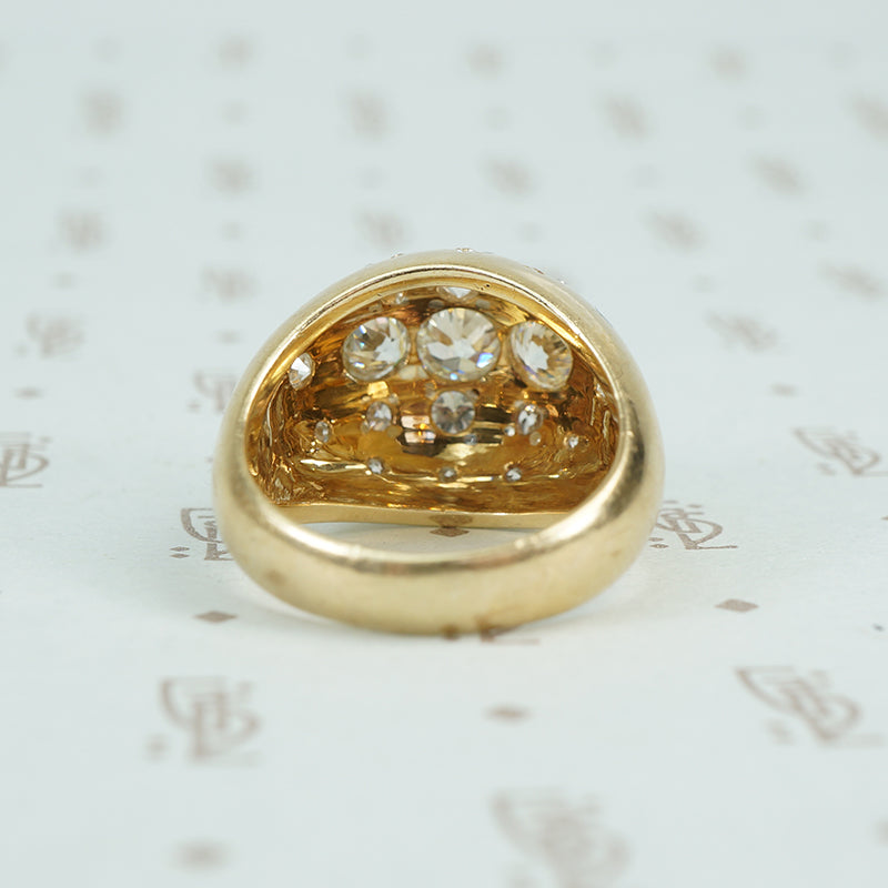 vintage diamond covered 14k yellow gold Bombé ring back view