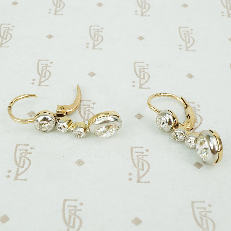 Antique Old Euro Diamond Drop Earrings