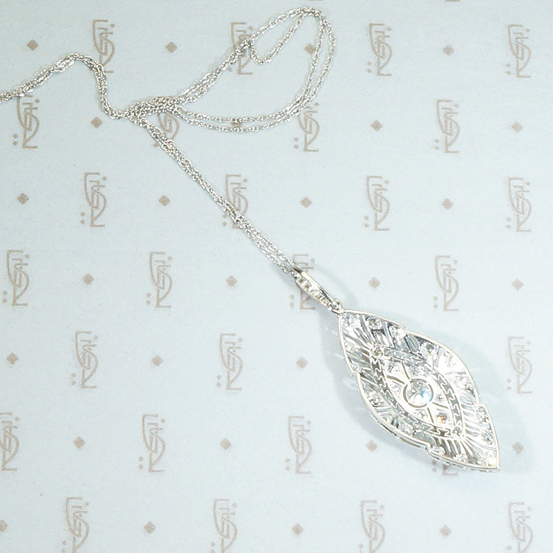 Stunning Edwardian Platinum Filigree Diamond Pendant