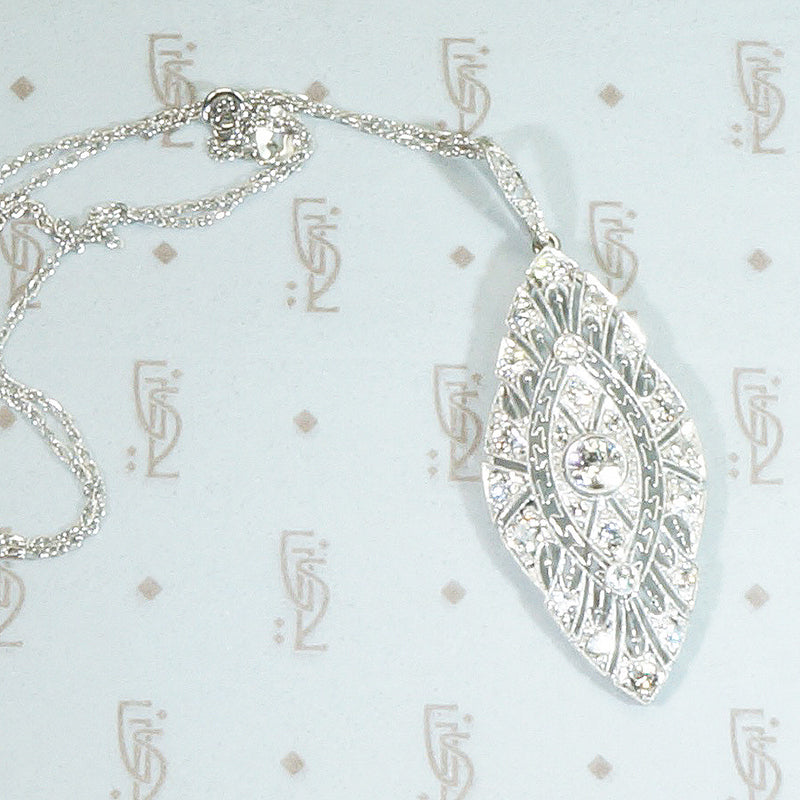 Stunning Edwardian Platinum Filigree Diamond Pendant