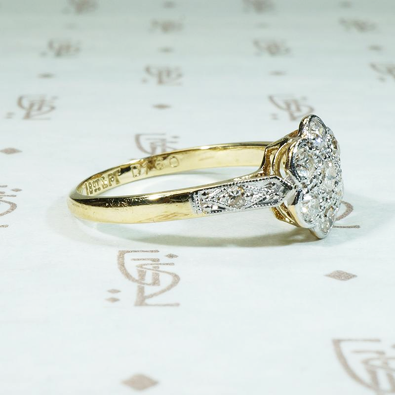 Floral Cluster Ring with Diamond-Set Shoulders