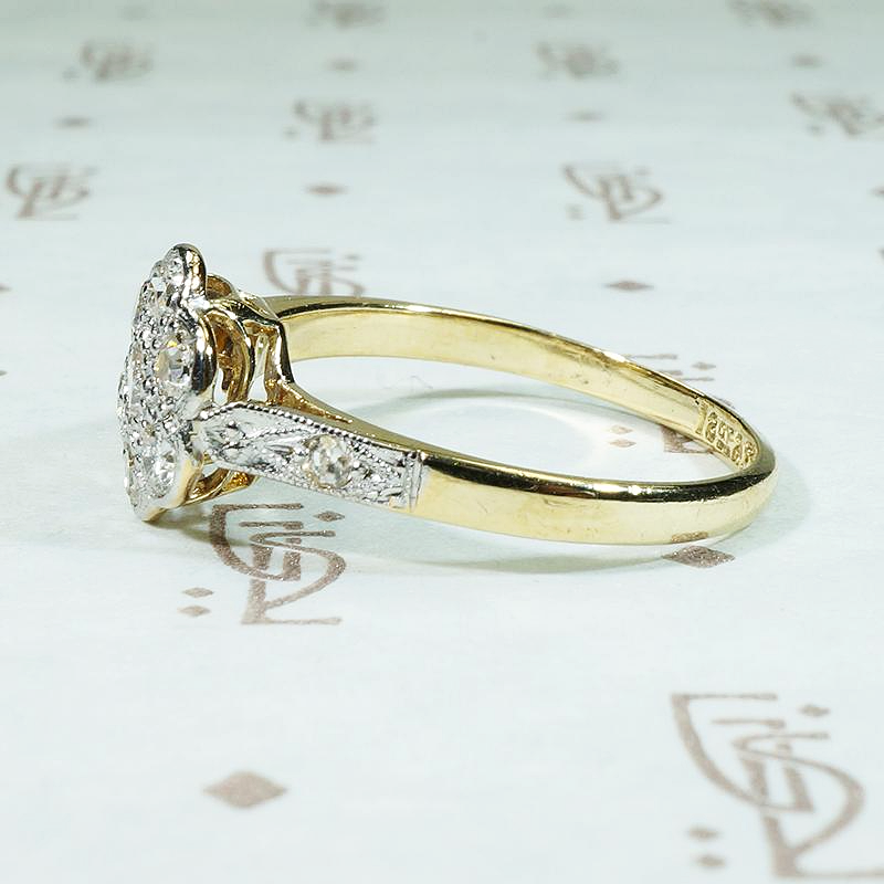 Floral Cluster Ring with Diamond-Set Shoulders