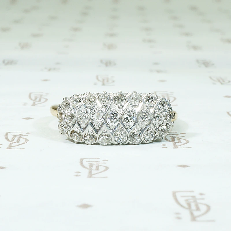 Harlequin Pattered Edwardian Diamond Panel Ring