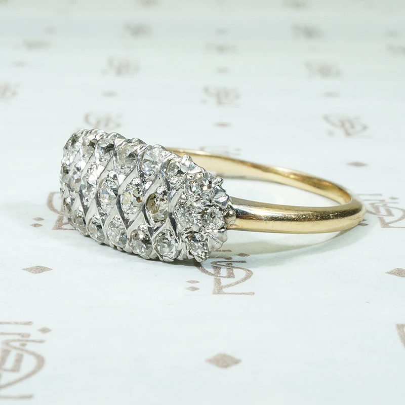 Harlequin Pattered Edwardian Diamond Panel Ring