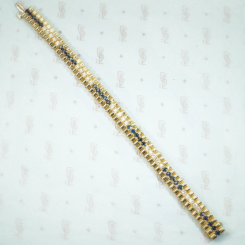 sapphire and diamonf heavy yellow gold bracelet
