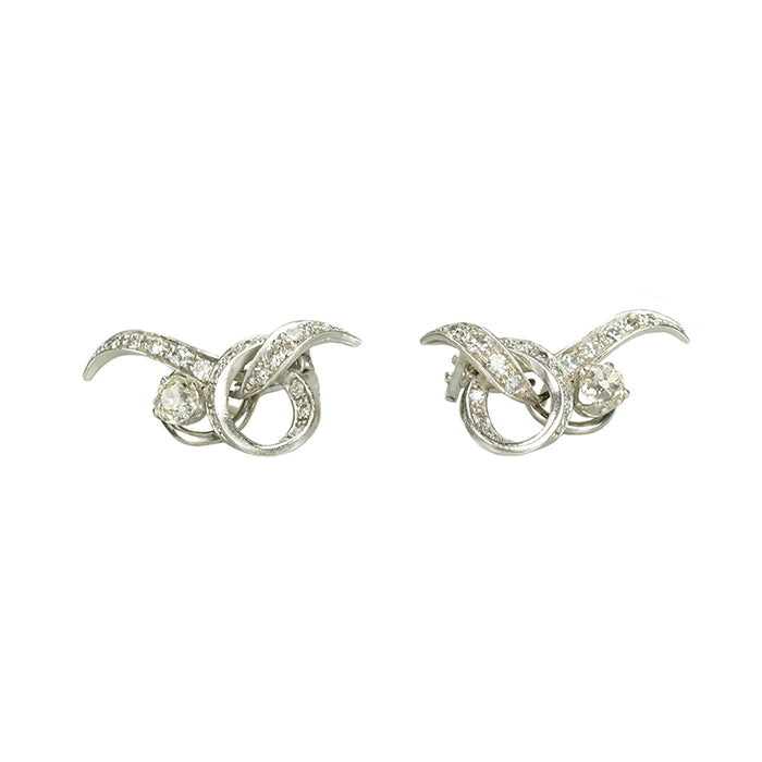 Platinum Emerald and Diamond Fine Vintage Earrings - Gem Set Love