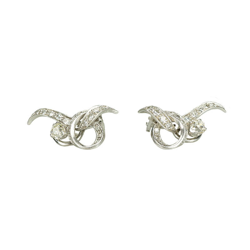 Platinum Emerald and Diamond Fine Vintage Earrings - Gem Set Love