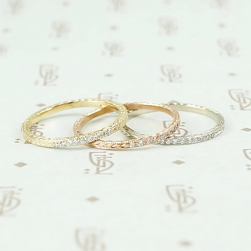 The diamond wheat band by 720 in yellow, white and rose gold.