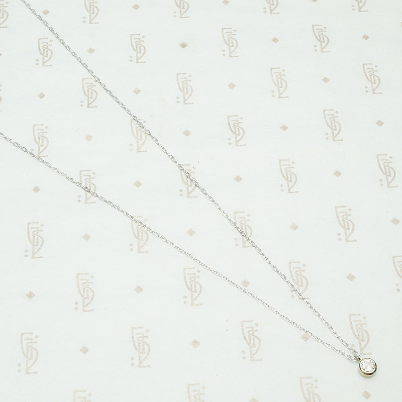 bezel set oec diamond pendant in 14k white gold