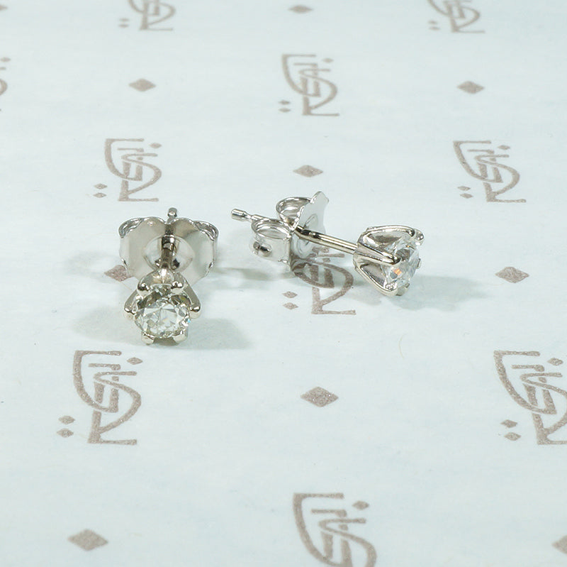 Vintage Diamond Studs in 14k White Gold