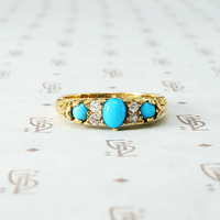 Hallmarked Turquoise and Old Mine Diamond Band