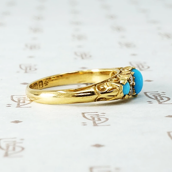 Hallmarked Turquoise and Old Mine Diamond Band