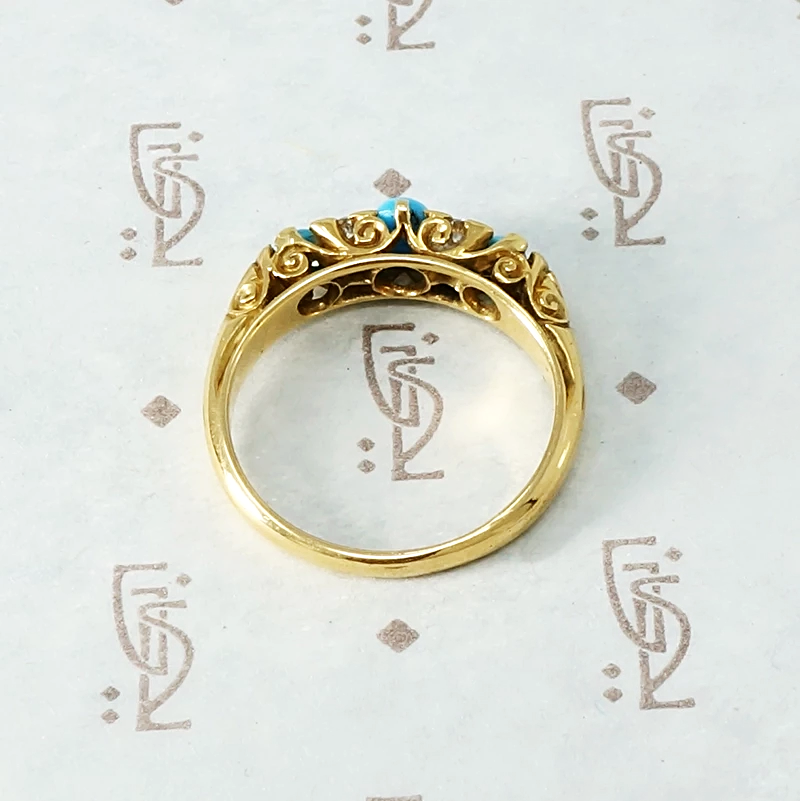 Hallmarked Turquoise and Old Mine Diamond Band