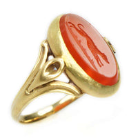 20k Antique Gold Ring with Carnelian Hunting Dog Intaglio