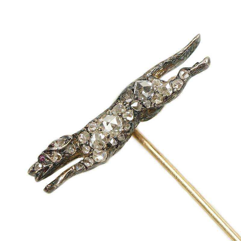 Victorian Rose Cut Diamond Set Dog Stick Pin