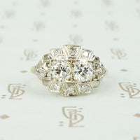 14k 2 tone gold double diamond engagement ring vintage circa 1930-40