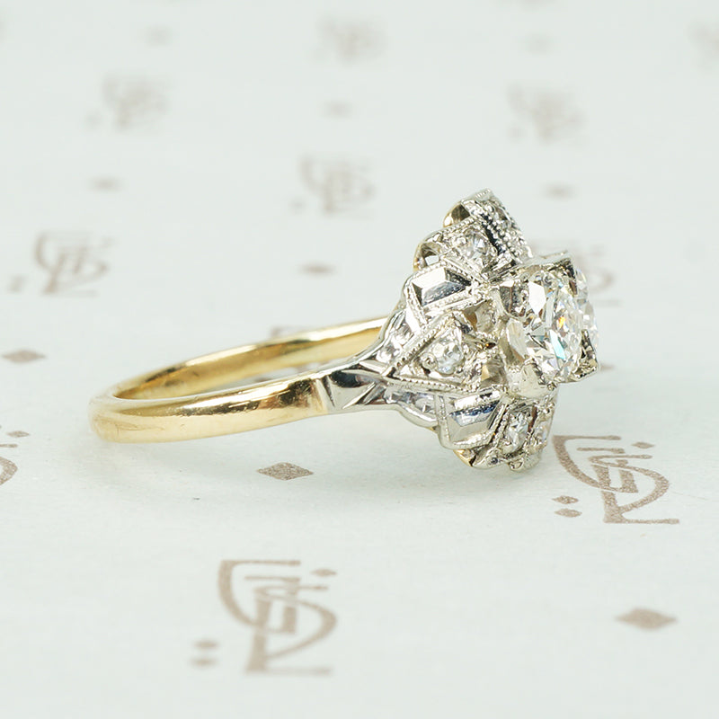 14k 2 tone gold double diamond engagement ring vintage circa 1930-40