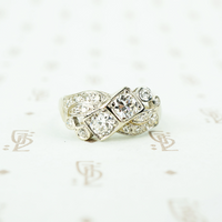 Vintage white gold diamond assymetrical ring circa 1940-50