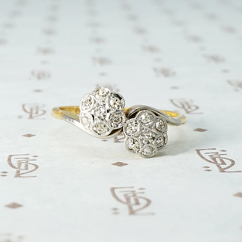 Double Starry Flower Diamond Cluster Ring