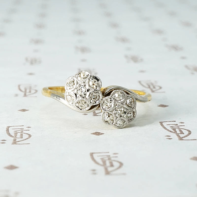 Double Starry Flower Diamond Cluster Ring