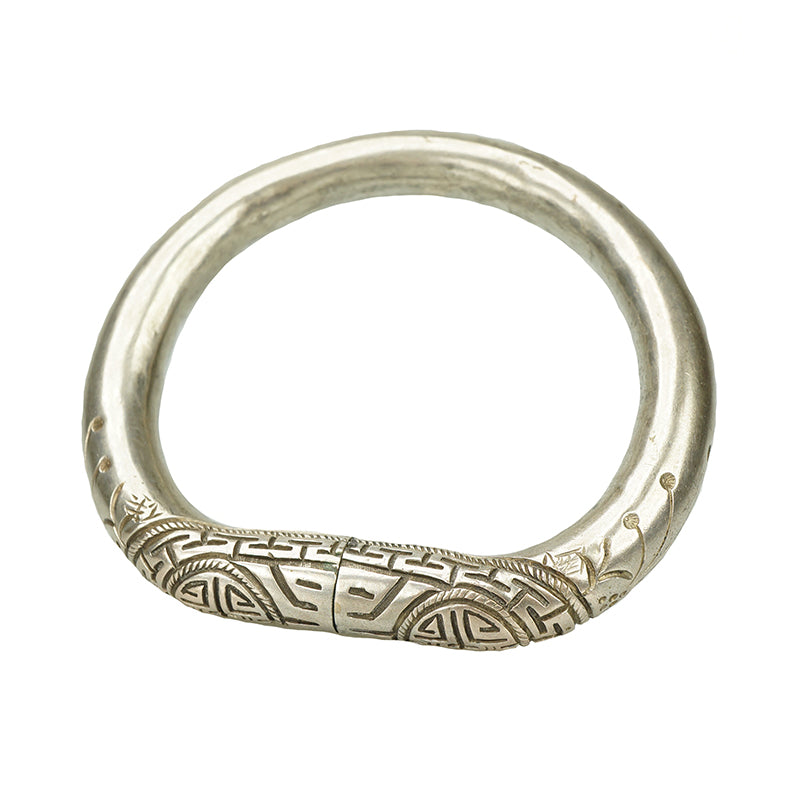Antique Chinese Silver Double Happiness Bangle - Gem Set Love
