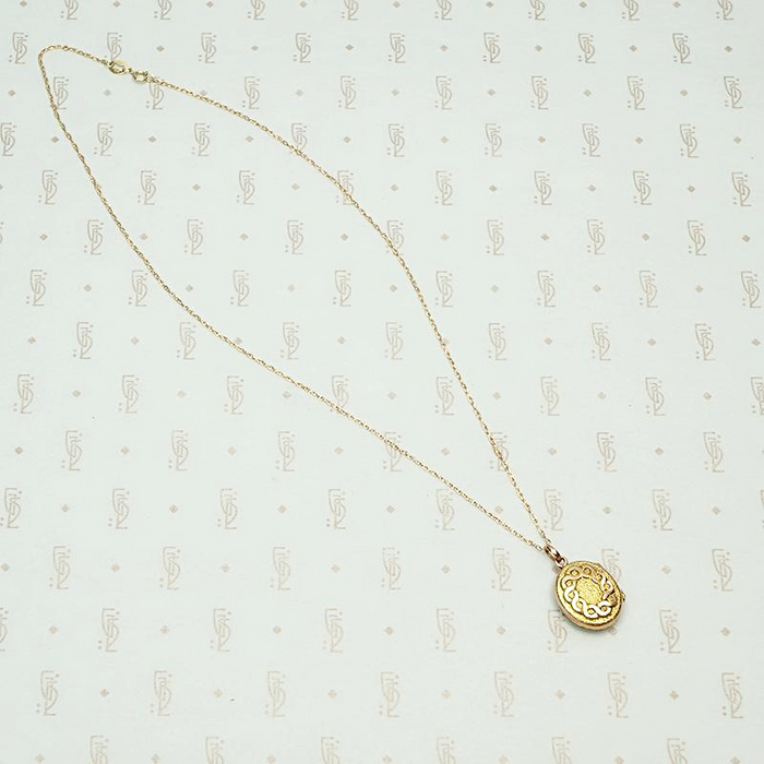 Two Tone Edwardian Locket with Graphic Details, chain detail.